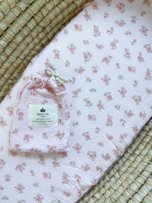 Drap-housse | Coton biologique | Rose et petites fleurs