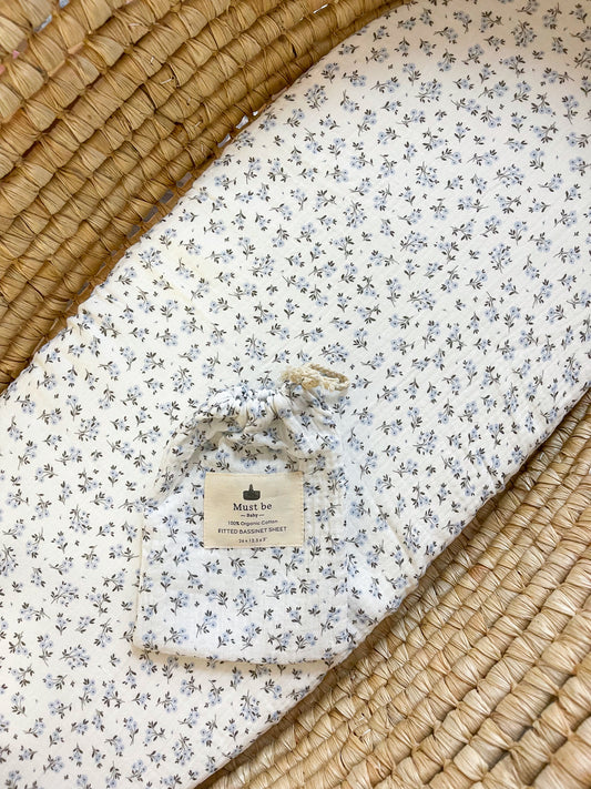 Drap-housse | Coton biologique | Minis fleurs bleues