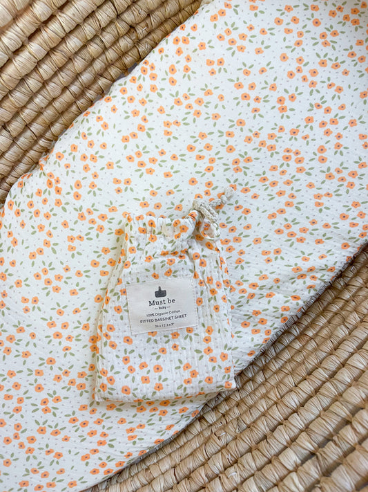 Drap-housse | Coton biologique | Fleurs orangées